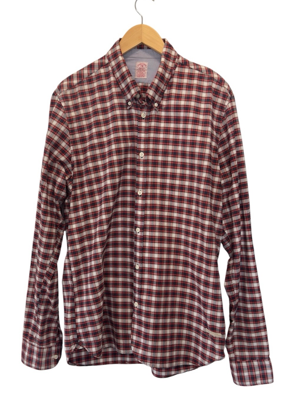 Scotch & Soda Amsterdam Couture Plaid Button Down Shirt Burgundy Cream XL